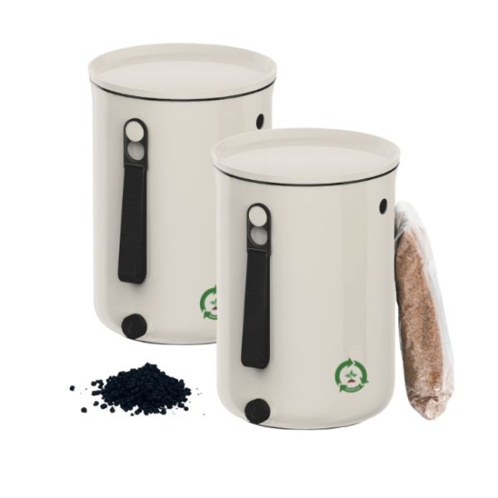 Startkit - Bokashi 2.0 gräddvit - 2 st designade hinkar för köksbänken + 1 kg strö i gruppen Landshopping.se / Trädgård / Trädgårdsredskap hos Landshopping (10013_211-200)