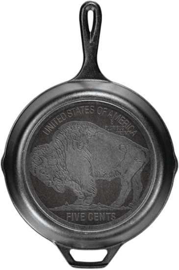 Stekpanna gjutjärn med Buffalo Nickel logga cm
