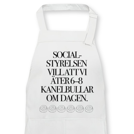 Förkläde: Kanelbulle – Socialstyrelsen (svart eller vitt) i gruppen Landshopping.se / Kök & Matlagning / Kökstextilier / Förkläden & grytlappar hos Landshopping (10041_Forklade03)