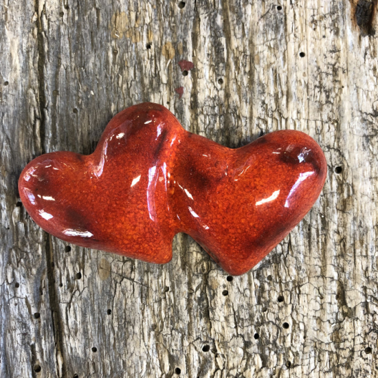Dubbelhjärta med magnet Rött
