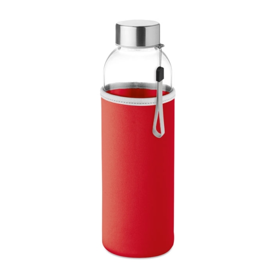 Vattenflaska glas 500ml med gummihölje - röd i gruppen Landshopping.se / Hem & Hantverk / Klimatsmart hos Landshopping (10093_3062)