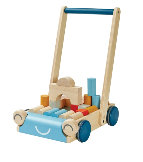 Gåvagn av trä med träklossar på flaket - Plantoys
