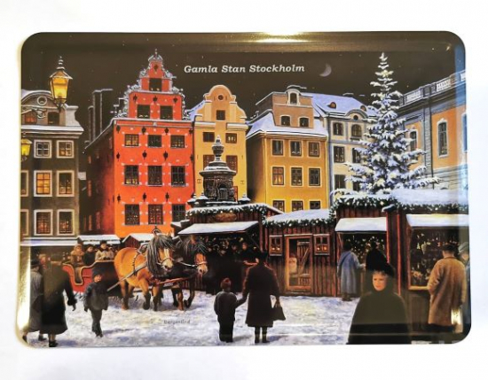 Julkort i metall av motiv Jan Bergerlind – Gamla Stan 1