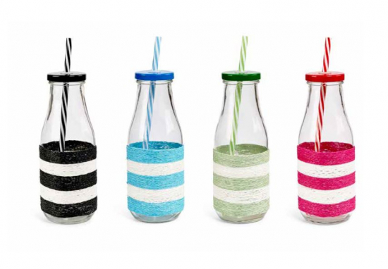 Bercato Flaskor med sugrör Stripes 4-pack