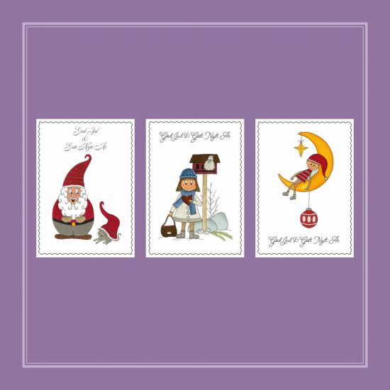 Julkort 3-pack Juliga karaktärer