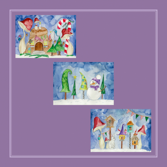 Julkort 3-pack Vinterlandskap
