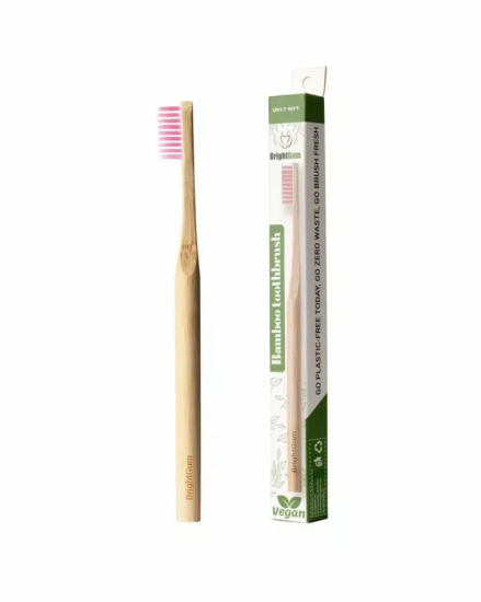 Tandborste Vuxen Rosa, mjuk borste. Bambu, 100% Vegansk Handtag, Miljö