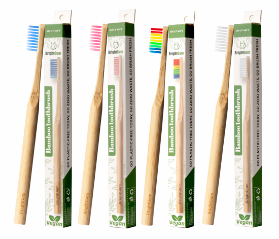 Tandborstar Vuxen Regnbåge, mjuk borste 5-pack. Bambu, 100% vegansk, M