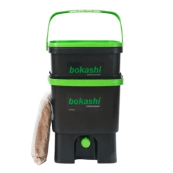 Startkit kranhinkar svart/grön - 2 st bokashihinkar med kran + 1 kg strö