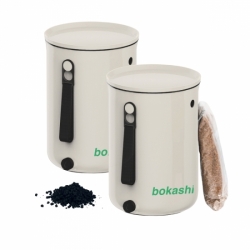 Startkit - Bokashi 2.0 gräddvit - 2 st designade hinkar för köksbänken + 1 kg strö
