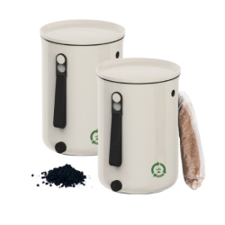 Startkit - Bokashi 2.0 gräddvit - 2 st designade hinkar för köksbänken + 1 kg strö