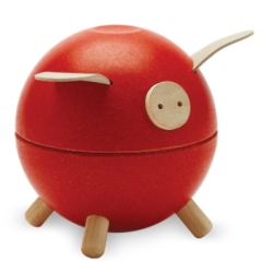 Spargris av trä från Plantoys - Röd