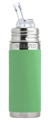 Pura isolerad sugrörsflaska 260ml rostfritt stål med silikonhölje - moss