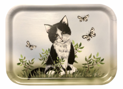 Bricka, Katt svartvit 20x27 cm