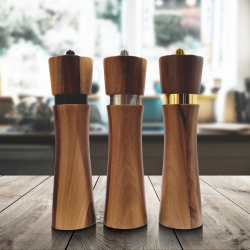 Salt och pepparkvarn, 21 cm, keramiskt verk, akacia, i par