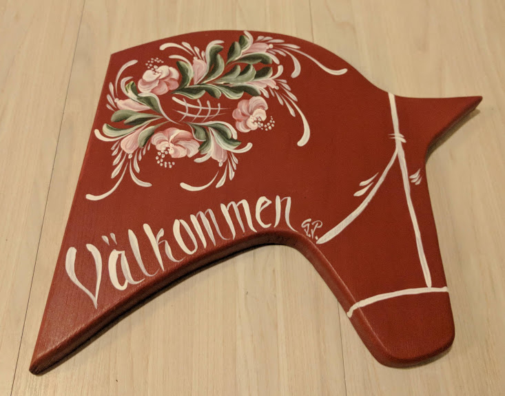 Välkommen skylt hästhuvud rosen målning