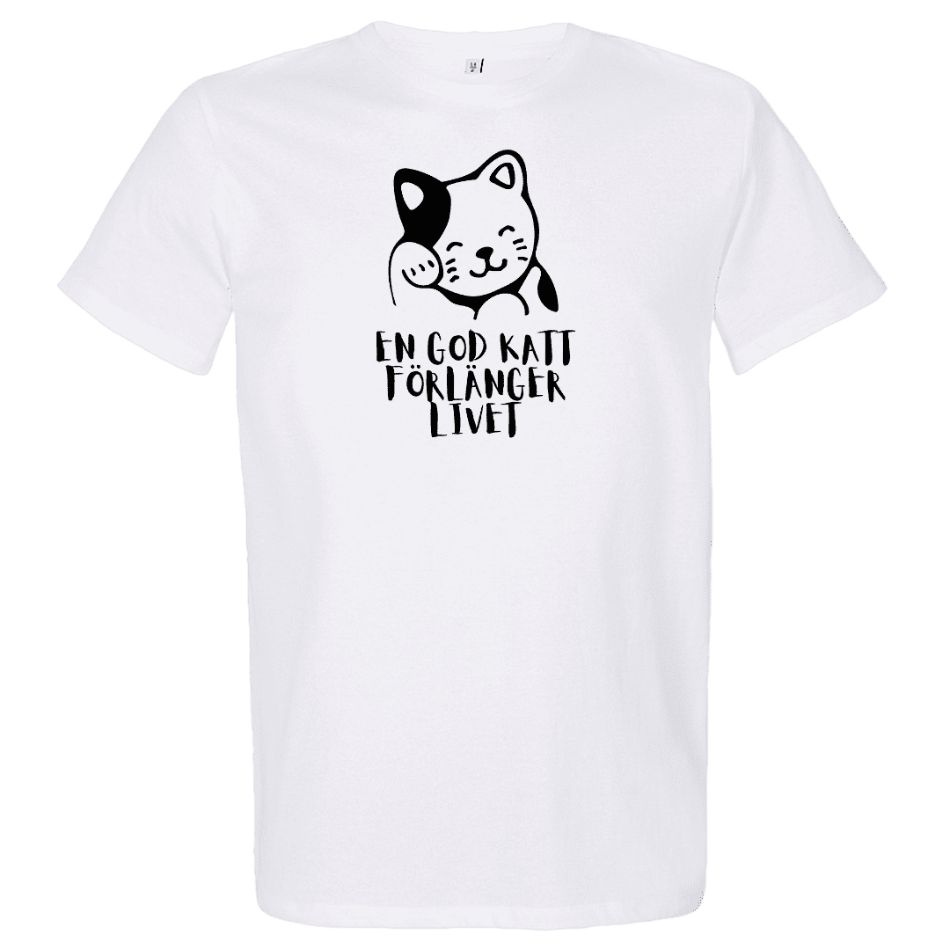T-shirt: En god katt förlänger livet (vit eller grå)