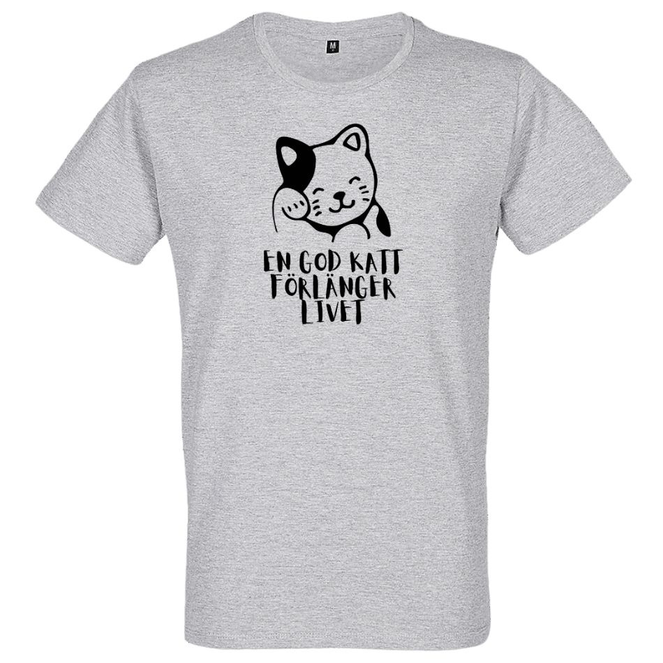 T-shirt: En god katt förlänger livet (grå)