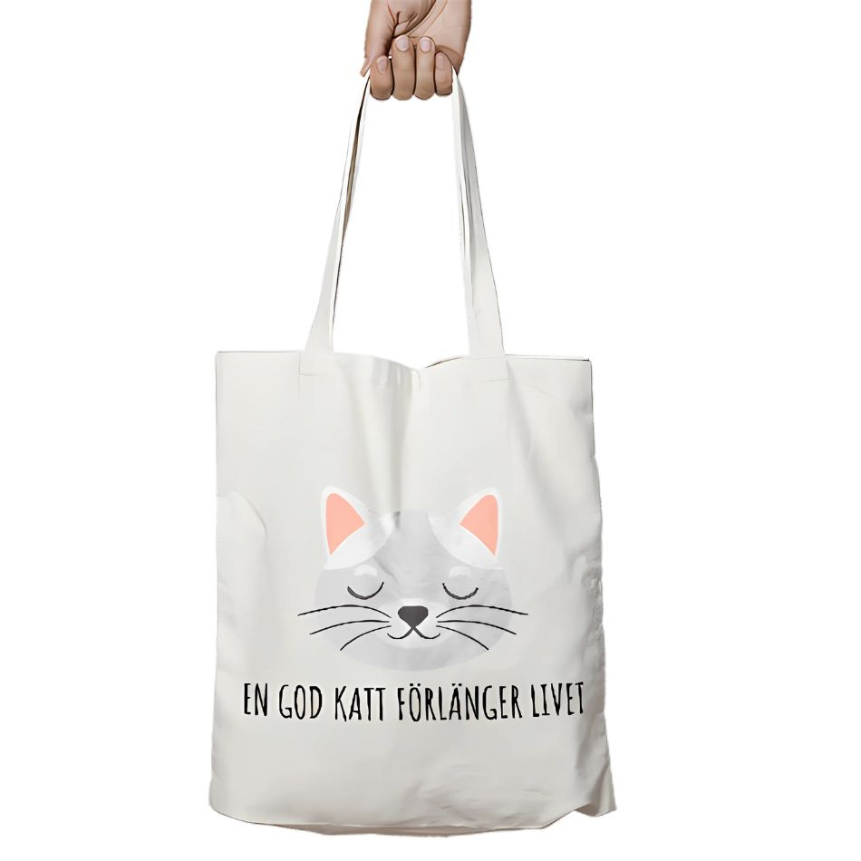 Tygväska: En god katt förlänger livet (välj design)