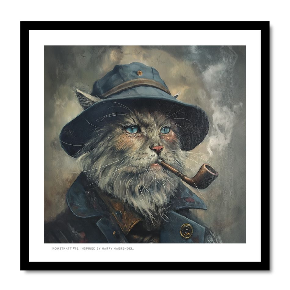 Inramad print (24X24 cm): Konstkatt 18 – Harry Haerendel