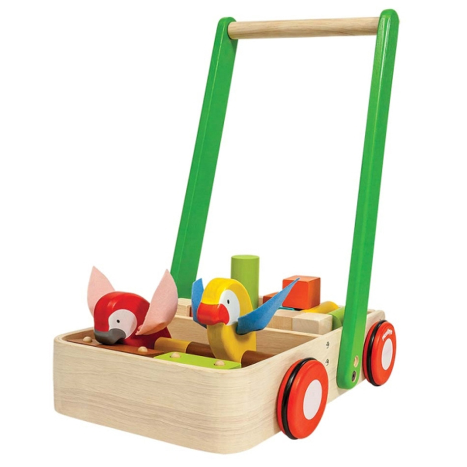 Klossvagn med fåglar - gåvagn av trä från Plantoys