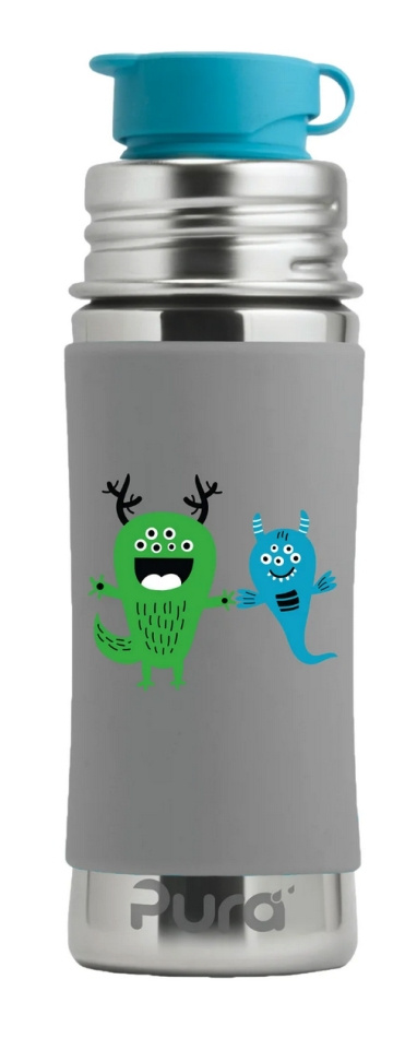 Pura vattenflaska rostfritt stål 325 ml med sportlock och silikonhölje - monster sleeve