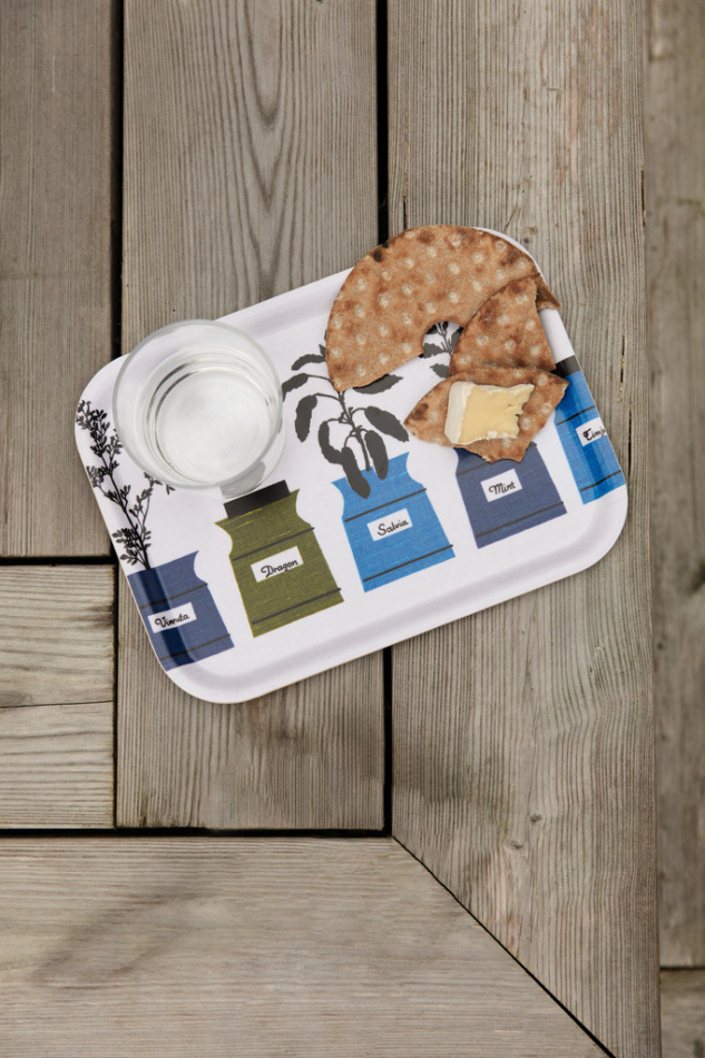 Persons kryddskåp, bricka, blå, 27x20cm