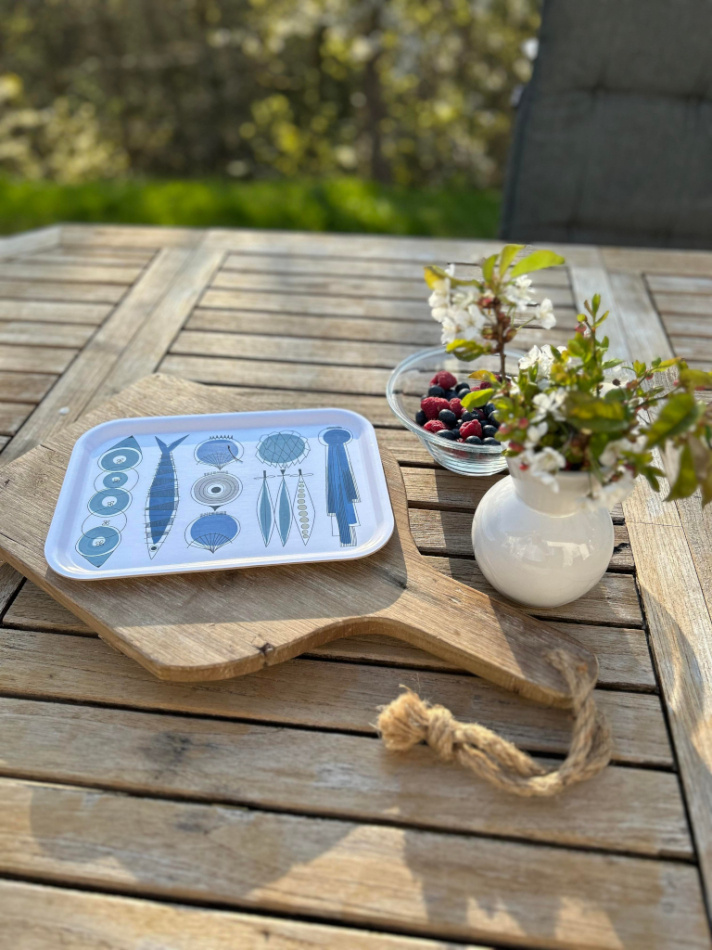 Picknick, bricka, blå beige, 27x20cm