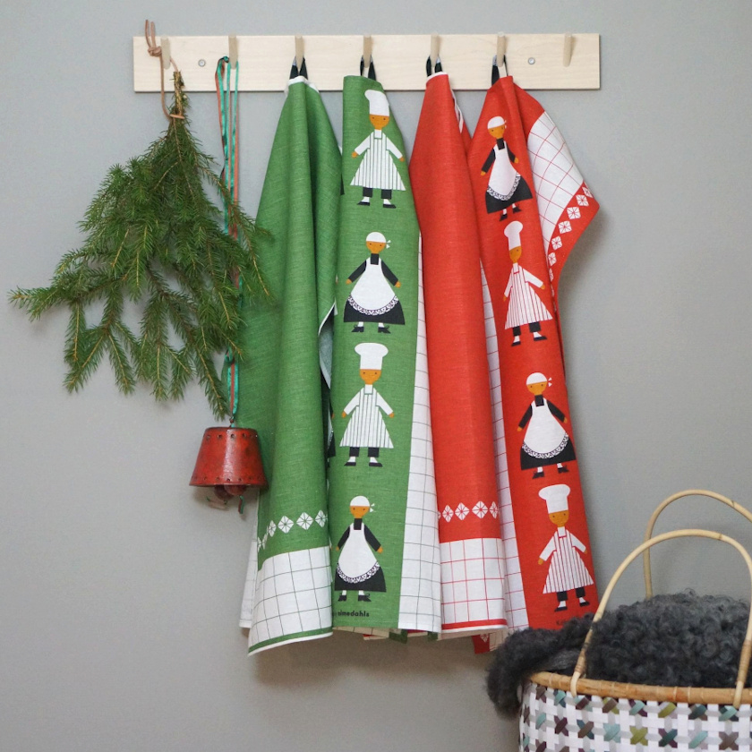 Kökspolka, kökshandduk, grönvit