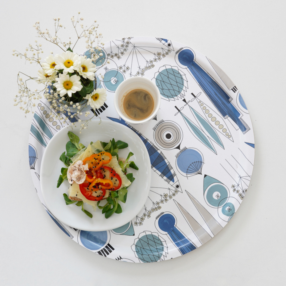 Picknick bricka blå beige, Ø38cm 5