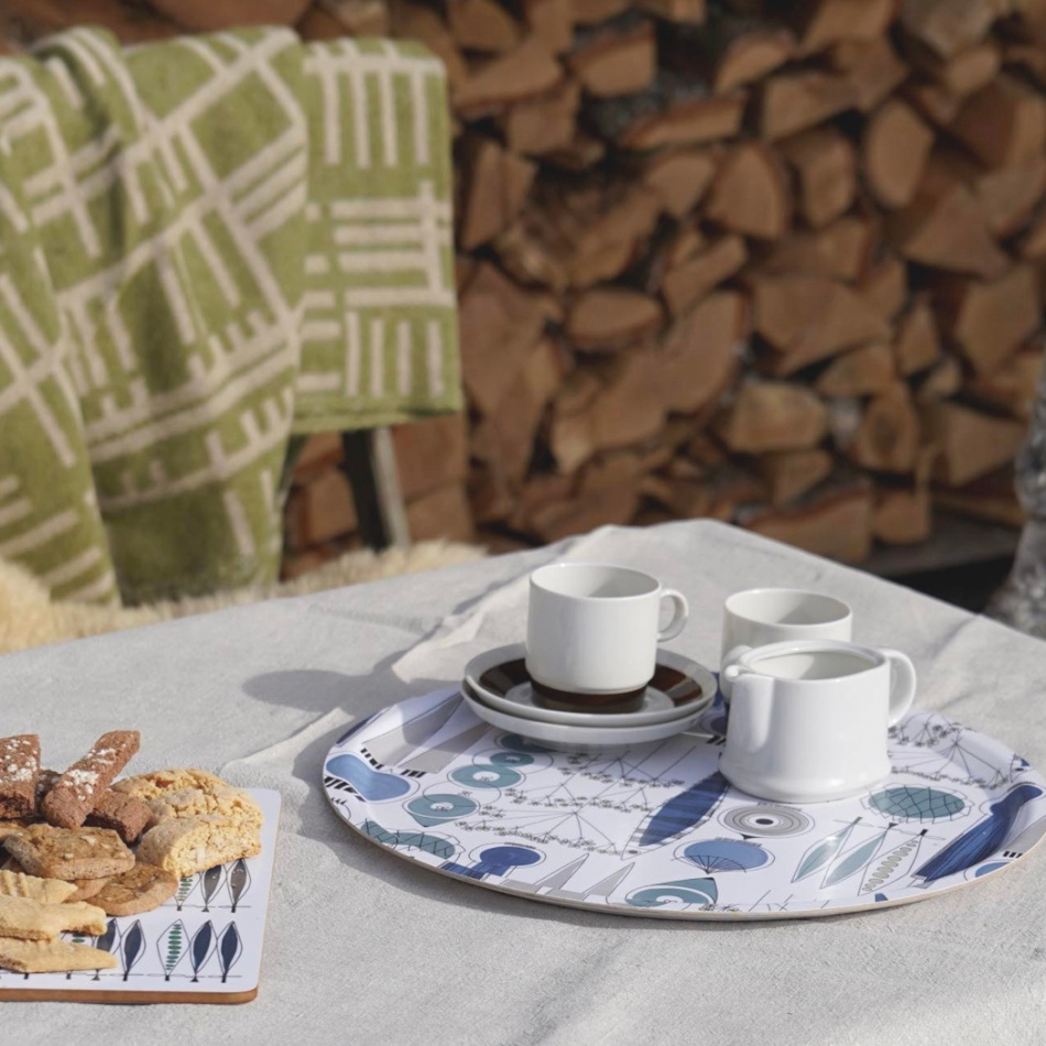 Picknick bricka blå beige, Ø38cm