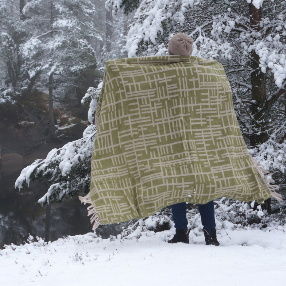 Pickepin, pläd, mossgrön beige 2