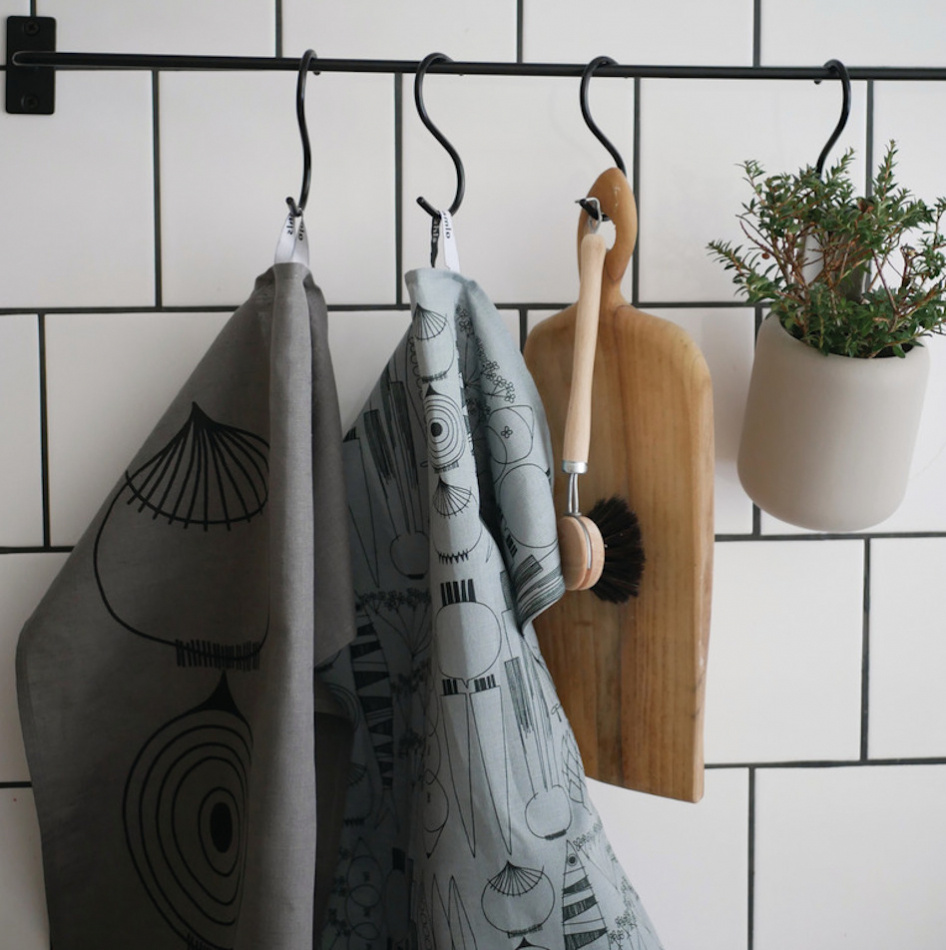 Picknick, kökshandduk, gröngrå/svart 2