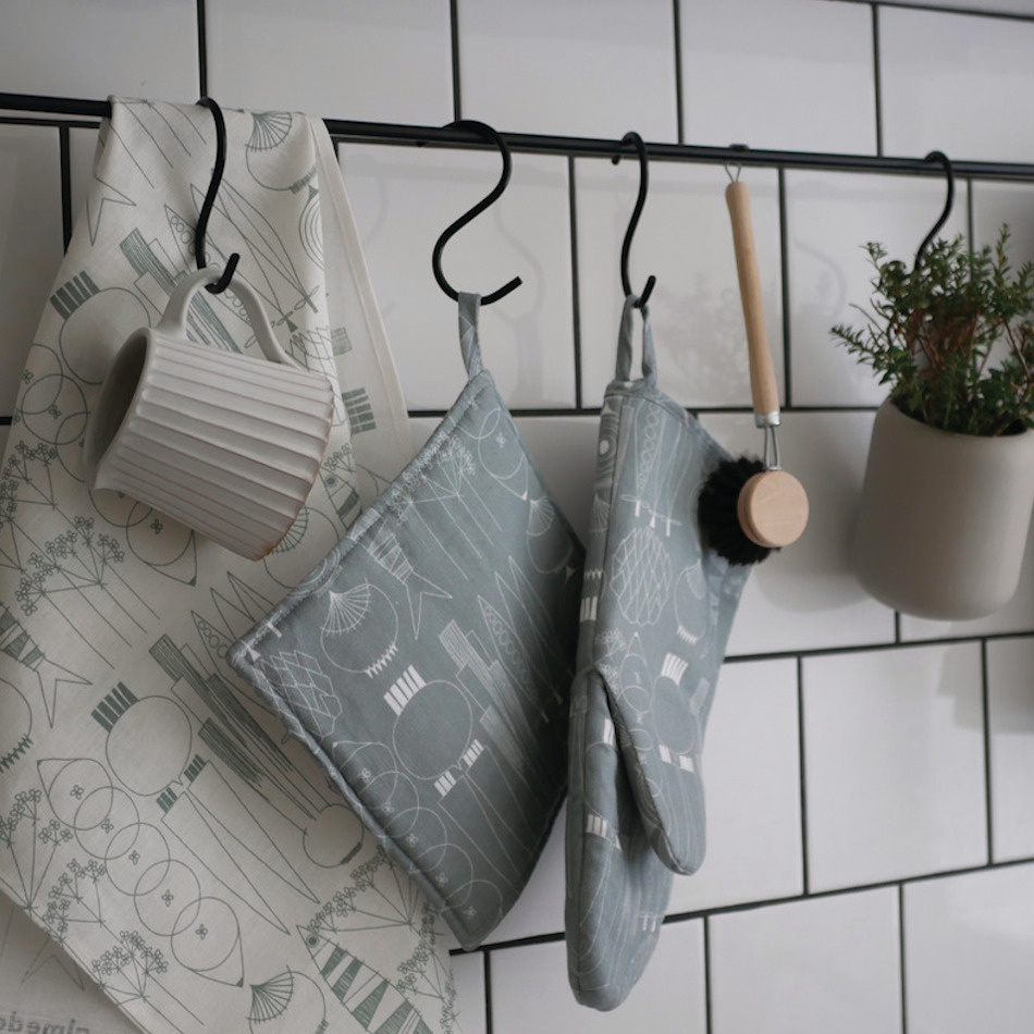 Picknick, kökshandduk, vit/gröngrå 2