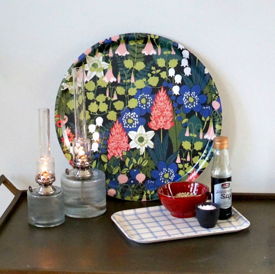 Skogen, bricka, svart grön rosa, 38cm 3