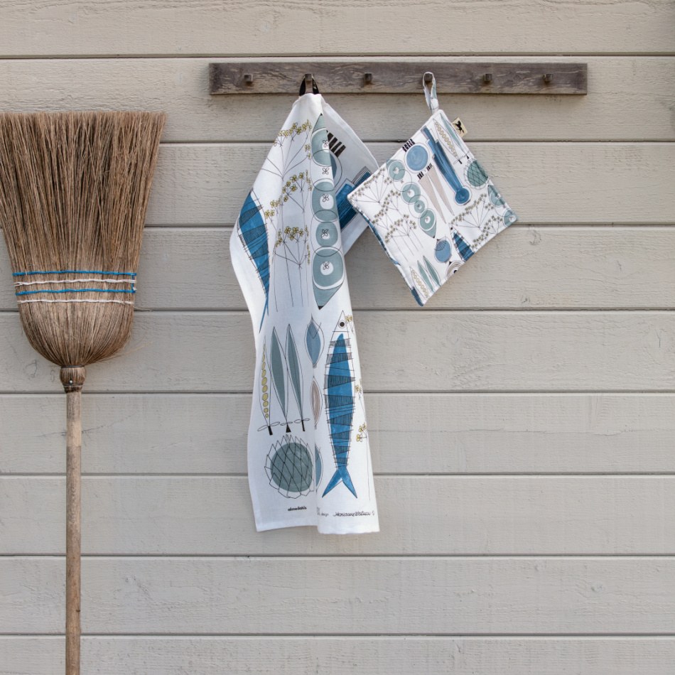 Picknick, grytlapp, blå beige