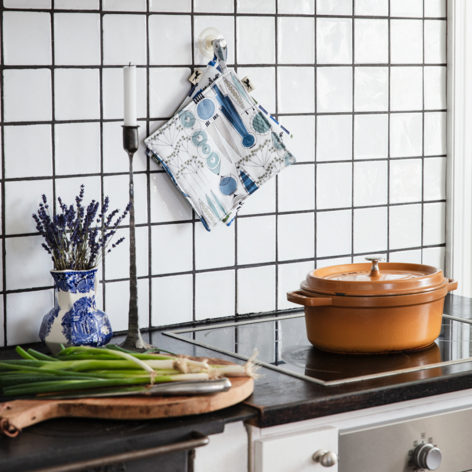 Picknick, grytlapp, blå beige