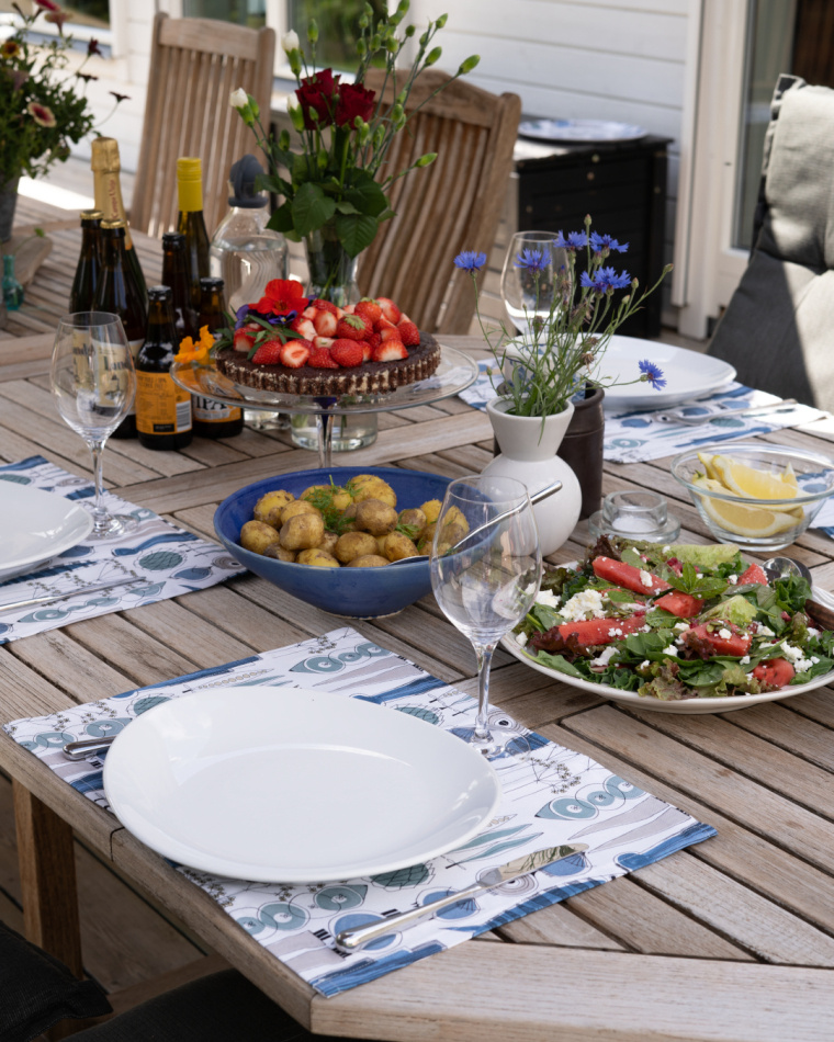 Picknick, bordstablett, blå beige, 45x34cm 2-pack