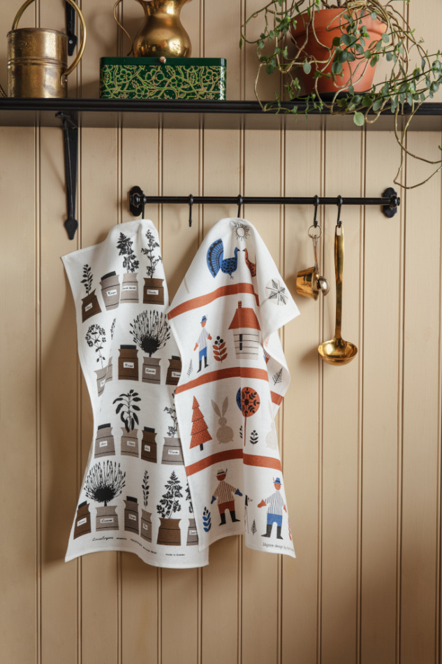 Jägare, kökshandduk, blå brun