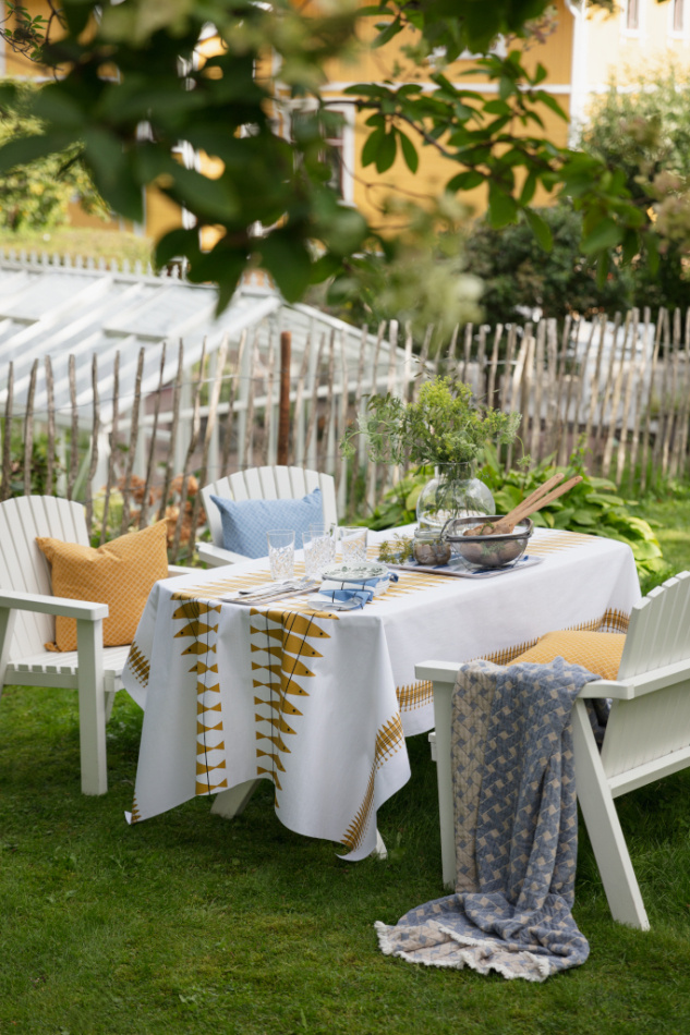 Korg, pläd bomull, blåbeige