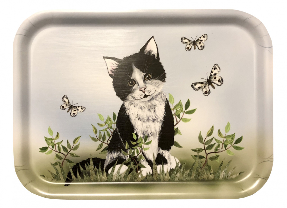 Bricka, Katt svartvit 20x27 cm