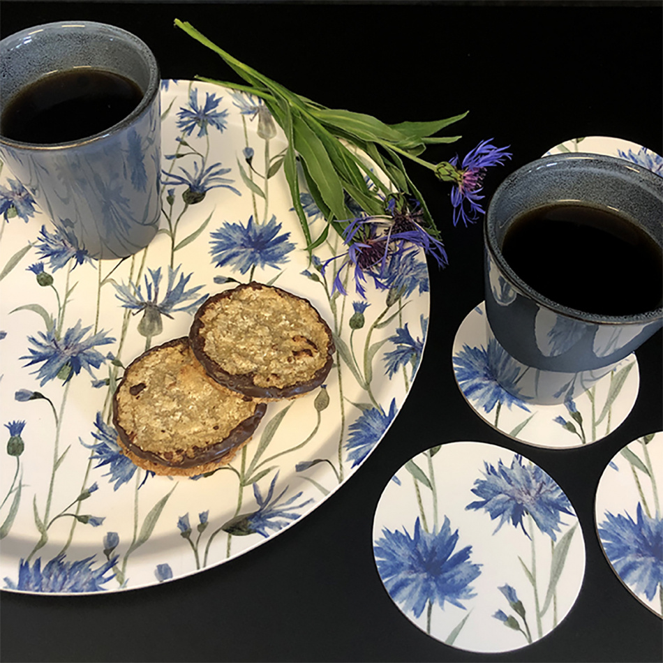 Glasunderlägg, Blåklint 9 cm