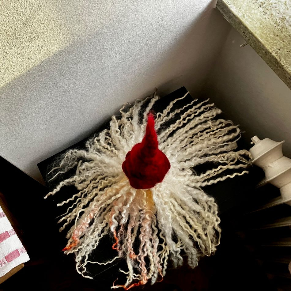 Tomte med långa ullockar