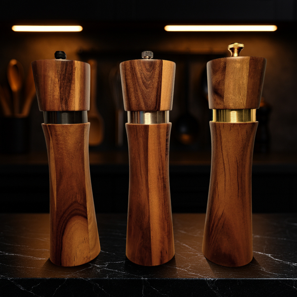 Salt och pepparkvarn, 21 cm, keramiskt verk, akacia, i par