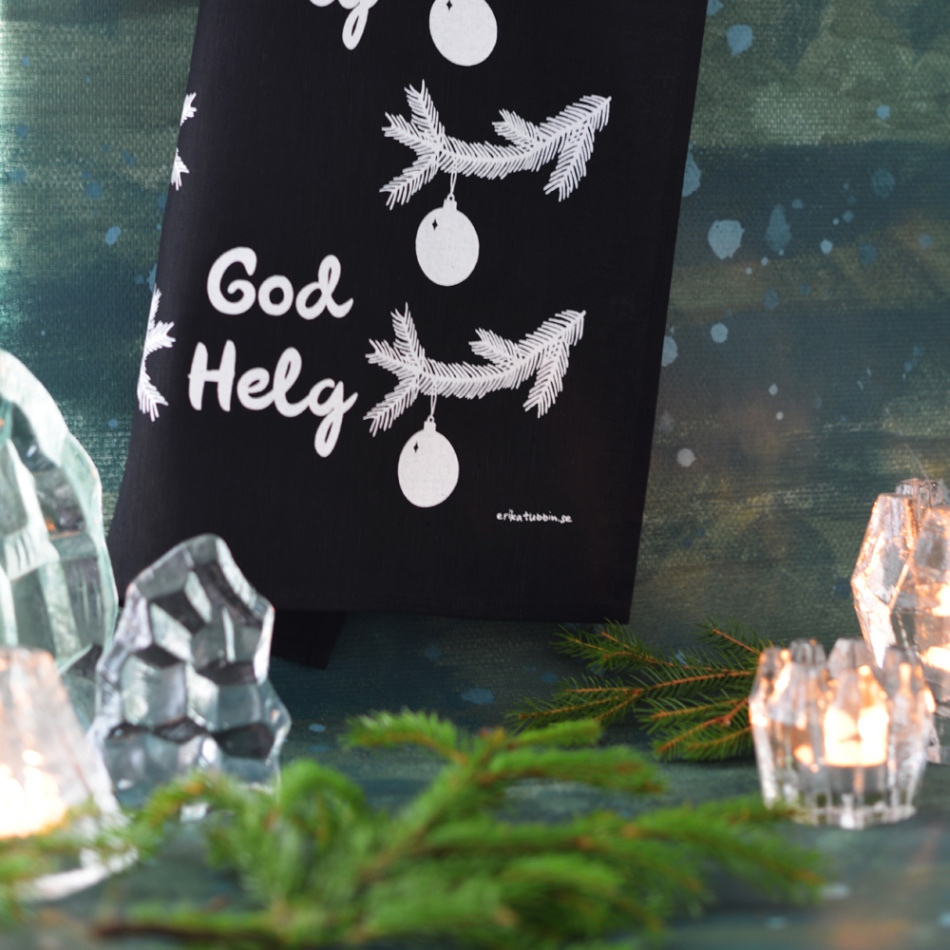 kökshandduk GOD HELG vit-svart 50x70 cm