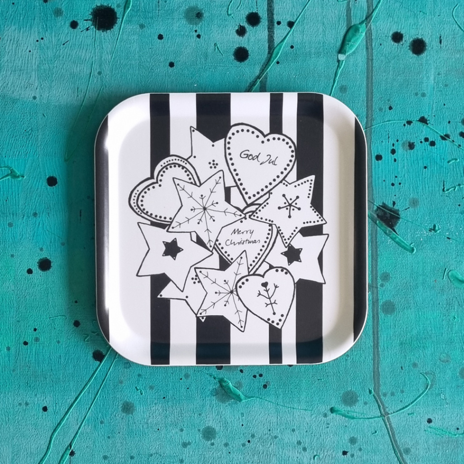 bricka/kakfat SWEDISH FIKA GINGERBREAD svart-vit 20x20 cm