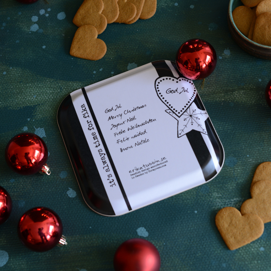 bricka/kakfat SWEDISH FIKA GINGERBREAD svart-vit 20x20 cm