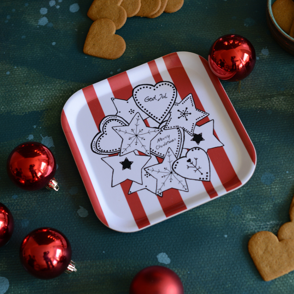 bricka/kakfat SWEDISH FIKA GINGERBREAD röd-vit 20x20 cm